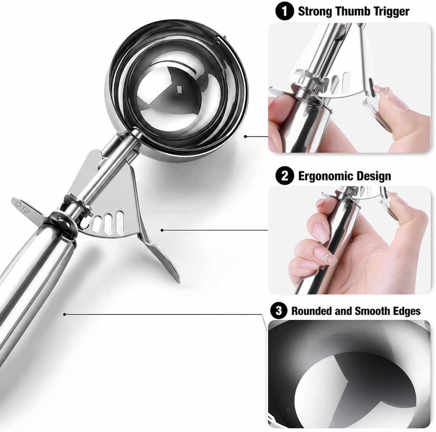 Ice Cream Scoop with Trigger, Small Size Cookie Scoop for Baking-1.5 Tbsp | Premium 18/8 stainless steel, 23 ml capacity, ergonomic springless trigger for perfect portions, rust-proof & dishwasher safe