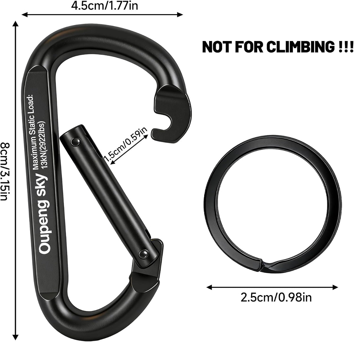 Carabiner Clip - Heavy Duty Carabiners 800lbs-13KN (2922 lbs) Carabeaner D Ring Shape,Key Chain Clip Hook,Keychain Clip,Multipurpose for Camping, Hiking,Backpacking or Other Outdoor Activities.