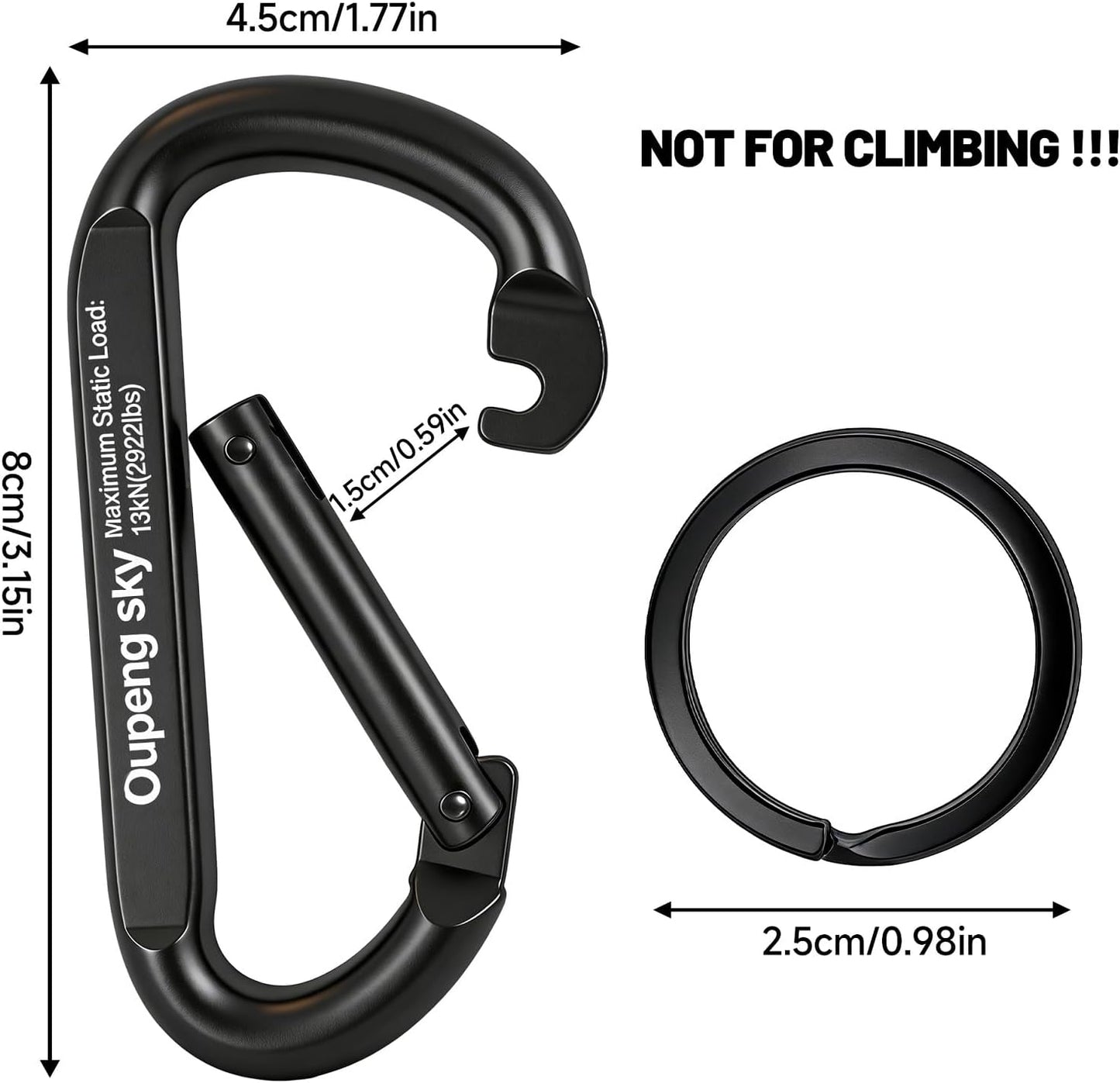 Carabiner Clip - Heavy Duty Carabiners 800lbs-13KN (2922 lbs) Carabeaner D Ring Shape,Key Chain Clip Hook,Keychain Clip,Multipurpose for Camping, Hiking,Backpacking or Other Outdoor Activities.