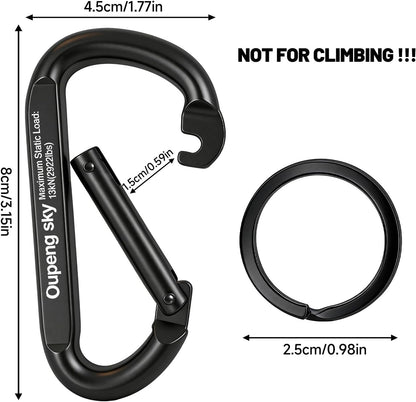 Carabiner Clip - Heavy Duty Carabiners 800lbs-13KN (2922 lbs) Carabeaner D Ring Shape,Key Chain Clip Hook,Keychain Clip,Multipurpose for Camping, Hiking,Backpacking or Other Outdoor Activities.