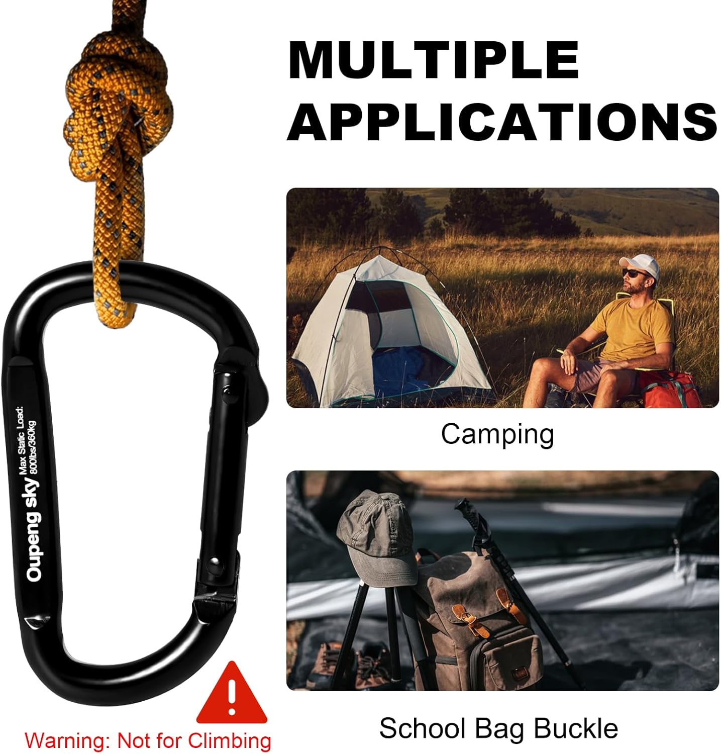 Carabiner Clip - Heavy Duty Carabiners 800lbs-13KN (2922 lbs) Carabeaner D Ring Shape,Key Chain Clip Hook,Keychain Clip,Multipurpose for Camping, Hiking,Backpacking or Other Outdoor Activities.