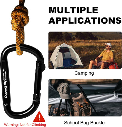 Carabiner Clip - Heavy Duty Carabiners 800lbs-13KN (2922 lbs) Carabeaner D Ring Shape,Key Chain Clip Hook,Keychain Clip,Multipurpose for Camping, Hiking,Backpacking or Other Outdoor Activities.