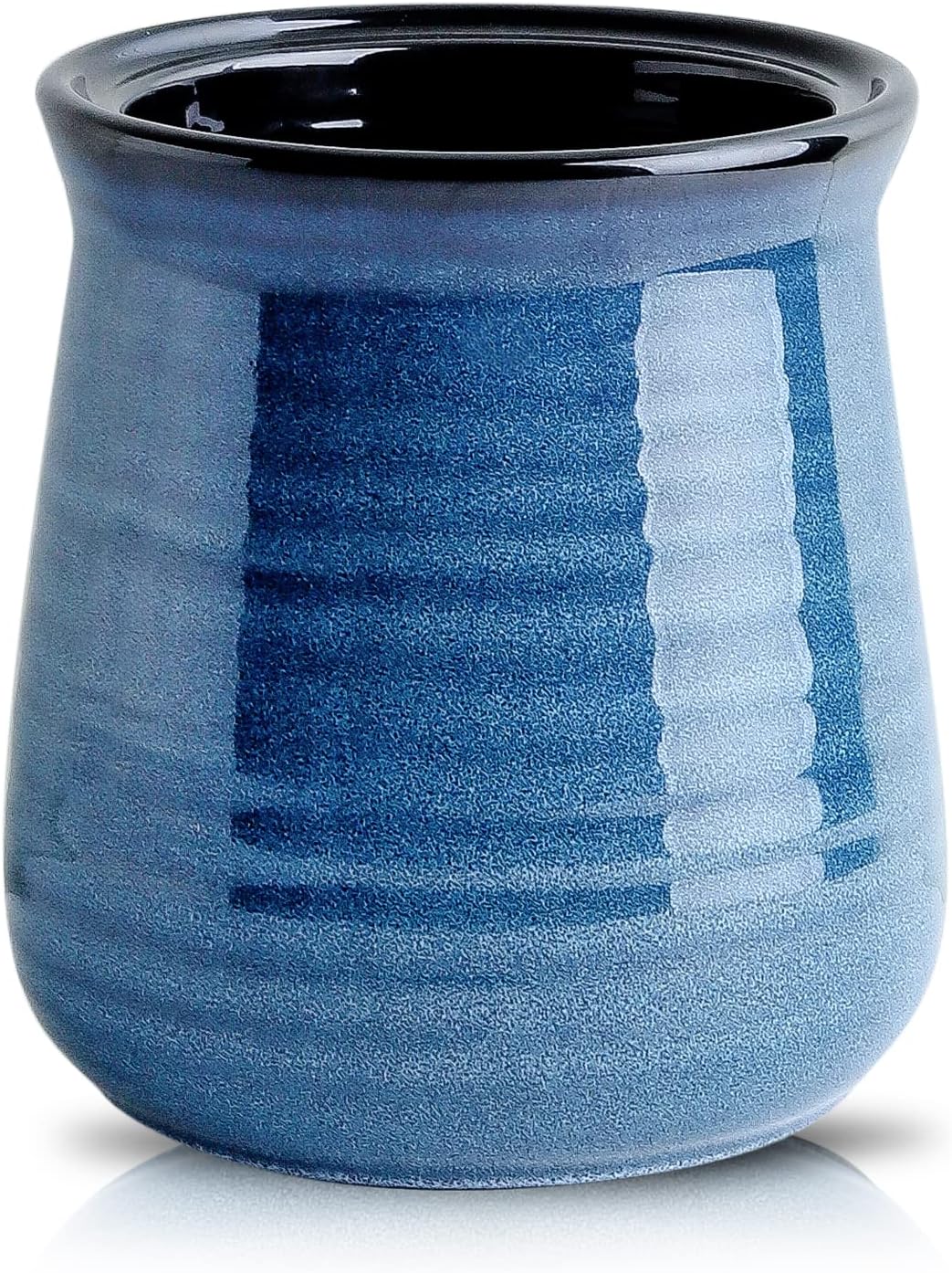 Utensil Holder for Kitchen Counter 7.1” Cooking Utensil Crock for Countertop, Blue Ceramic Stable Utensil Organizer Caddy with Reactive Glaze for Spatula and Spoon, Dishwasher Safe