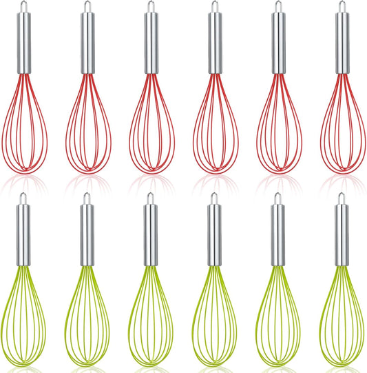 12 Sets 10 Inch Christmas Whisks Gifts DIY Fillable Christmas Tree Ornaments Xmas Colored Silicone Whisks for Cooking Heat Resistant Egg Beaters with Card Rope Bag for Candy Holder