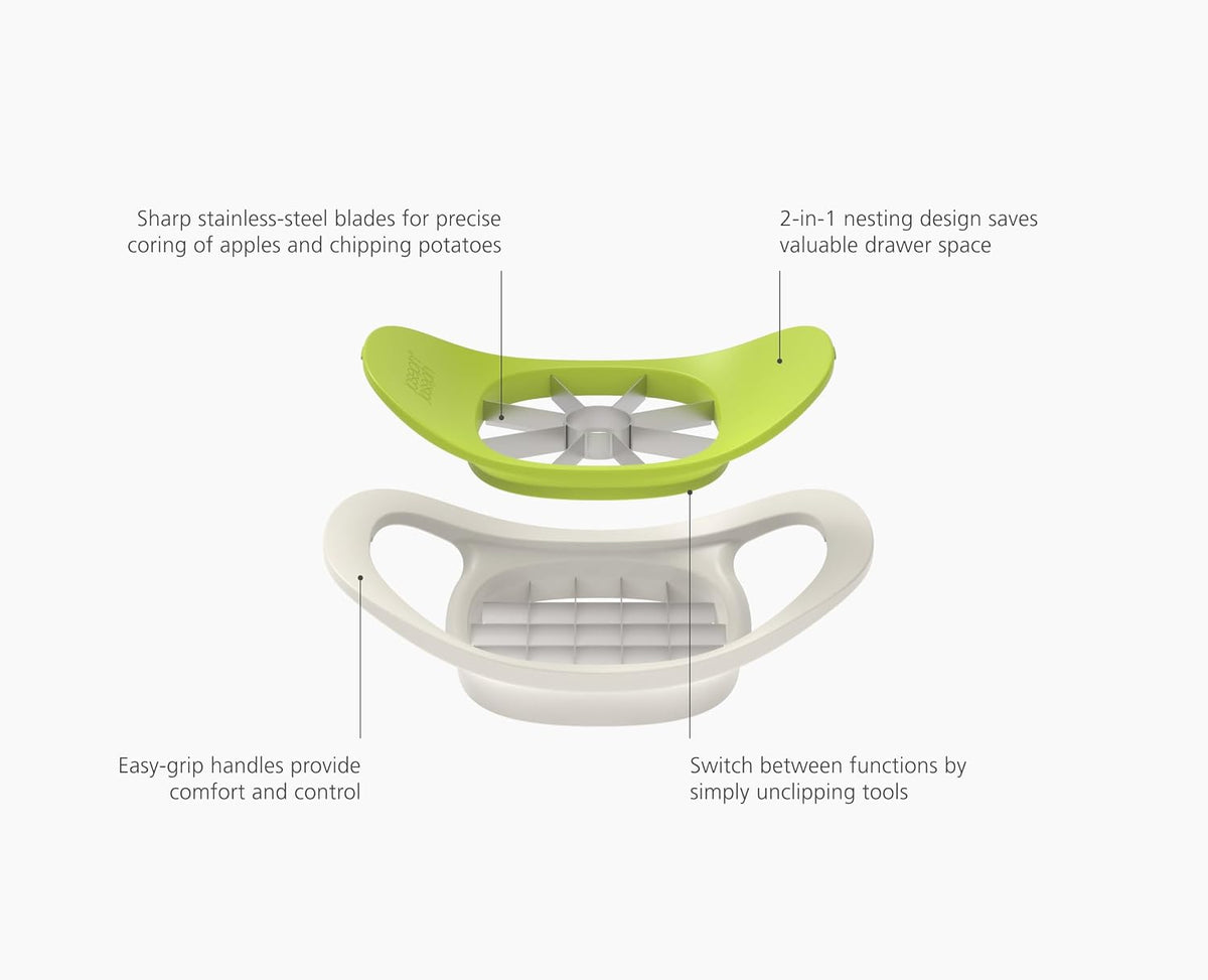 Nest Press 2-in-1 Apple Corer & Divider and Potato Chipper, Stainless Steel blades, BPA free, Dishwasher safe