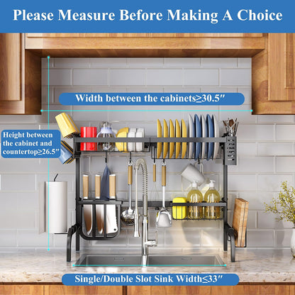 Over The Sink Dish Drying Rack, Adjustable 25.5-33.5 in, 2-Tier, Black
