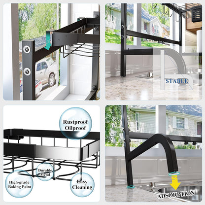 Over The Sink Dish Drying Rack, Adjustable 25.5-33.5 in, 2-Tier, Black