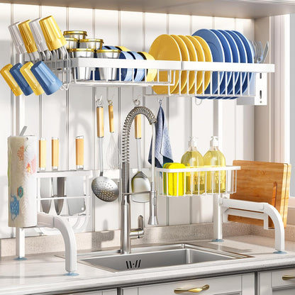Over The Sink Dish Drying Rack, Adjustable 25.5-33.5 in, 2-Tier, Black