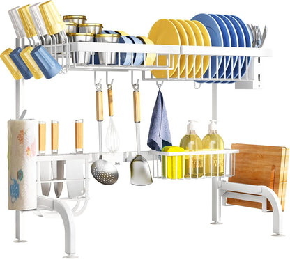 Over The Sink Dish Drying Rack, Adjustable 25.5-33.5 in, 2-Tier, Black