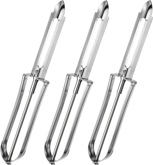 3 Pack Vegetable Peelers for Kitchen, Stainless Steel Fruit Potato Peeler with Easy Grip Ergonomic Handle, Dishwasher Safe Swivel Fruit Peelers