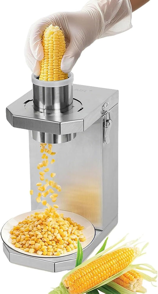 Electric Fresh Corn Stripper, 40W Stainless Steel Corn Cob Thresher, 6.5cm Feed Inlet, Removable Blade, Quick Kernel Removal for Fresh and Cooked Corns, Commercial Use