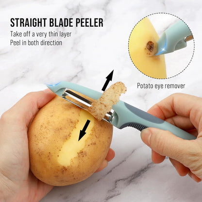 Julienne Peeler Vegetable Peeler with 4.8'' Long Silicone Handle | Non-slip grip & sharp blade; Y carrot shredder -strips for salads & meal prep; Potato peeler -ordinary peeling; 2 Pack; Blue