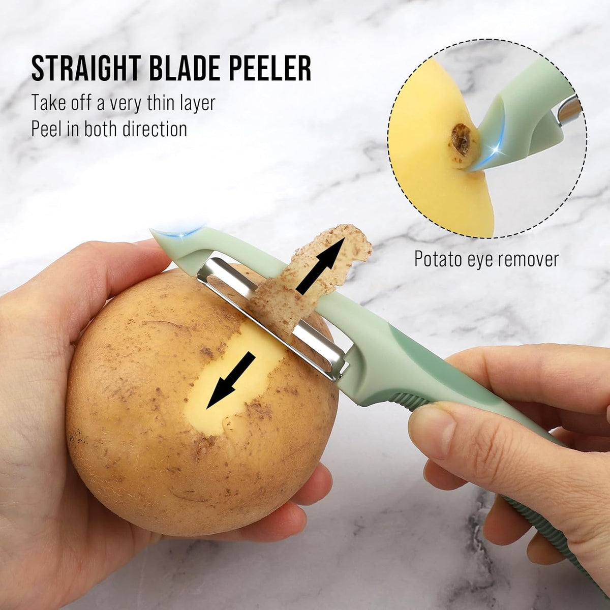 Julienne Peeler Vegetable Peeler with 4.8'' Long Silicone Handle | Non-slip grip & sharp blade; Y carrot shredder -strips for salads & meal prep; Potato peeler -ordinary peeling; 2 Pack; Blue