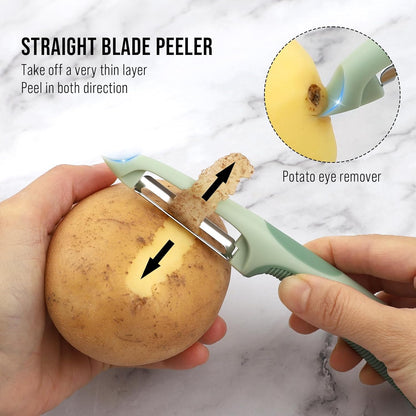 Julienne Peeler Vegetable Peeler with 4.8'' Long Silicone Handle | Non-slip grip & sharp blade; Y carrot shredder -strips for salads & meal prep; Potato peeler -ordinary peeling; 2 Pack; Blue