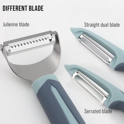 Julienne Peeler Vegetable Peeler with 4.8'' Long Silicone Handle | Non-slip grip & sharp blade; Y carrot shredder -strips for salads & meal prep; Potato peeler -ordinary peeling; 2 Pack; Blue