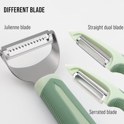 Julienne Peeler Vegetable Peeler with 4.8'' Long Silicone Handle | Non-slip grip & sharp blade; Y carrot shredder -strips for salads & meal prep; Potato peeler -ordinary peeling; 2 Pack; Blue