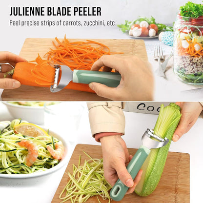Julienne Peeler Vegetable Peeler with 4.8'' Long Silicone Handle | Non-slip grip & sharp blade; Y carrot shredder -strips for salads & meal prep; Potato peeler -ordinary peeling; 2 Pack; Blue