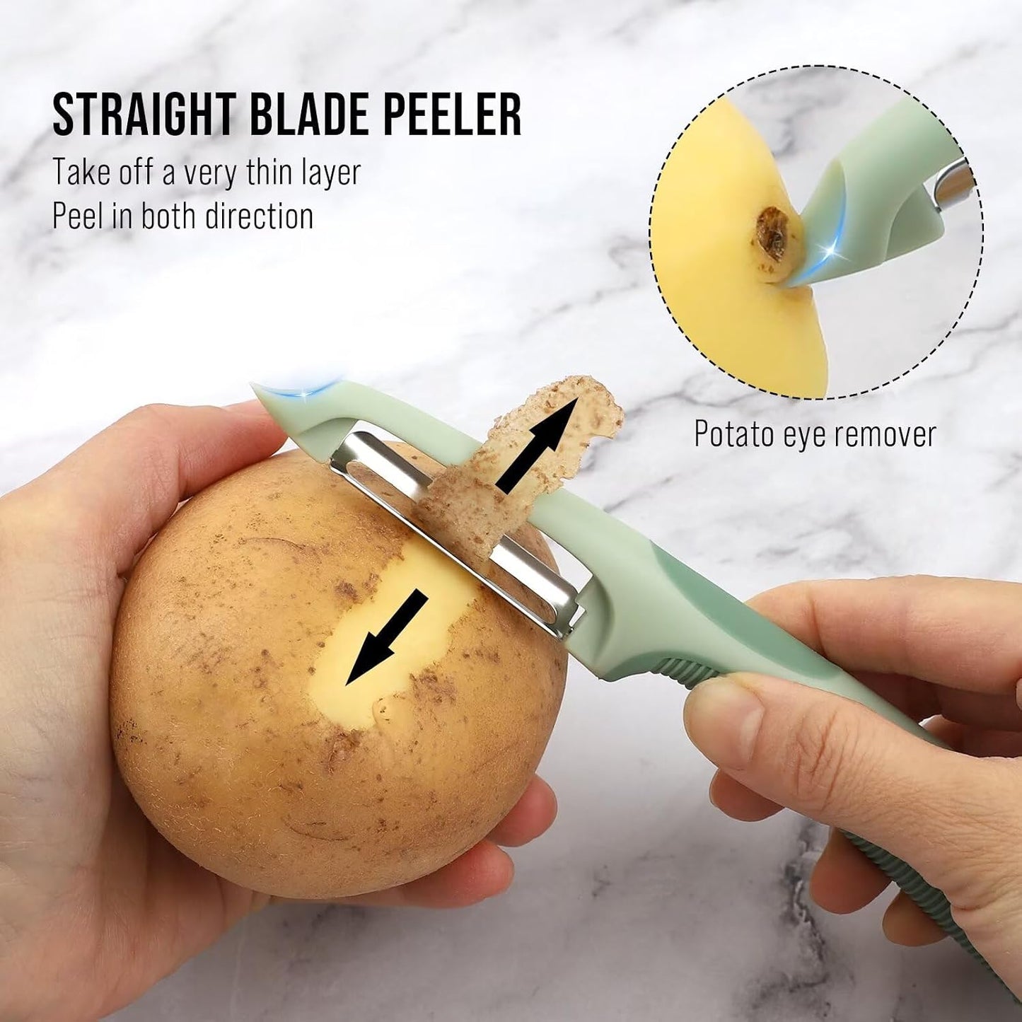 Julienne Peeler Vegetable Peeler with 4.8'' Long Silicone Handle | Non-slip grip & sharp blade; Y carrot shredder -strips for salads & meal prep; Potato peeler -ordinary peeling; 2 Pack; Blue