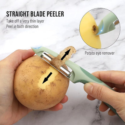 Julienne Peeler Vegetable Peeler with 4.8'' Long Silicone Handle | Non-slip grip & sharp blade; Y carrot shredder -strips for salads & meal prep; Potato peeler -ordinary peeling; 2 Pack; Blue