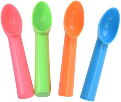 4 Pack Plastic Ice Cream Scoop Nonstick Anti-Freeze Ice Cream Scooper for Fruits, Watermelon, Yogurt, Melon Ball, Sorbet Spoon Kitchen Tool (Orange, Green, Blue, Pink)