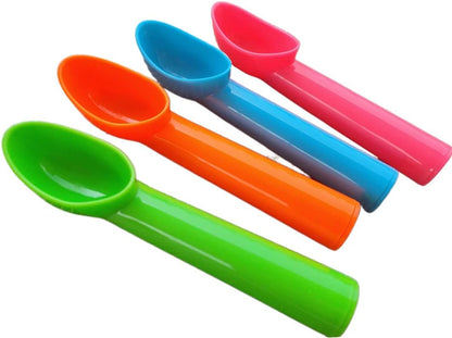4 Pack Plastic Ice Cream Scoop Nonstick Anti-Freeze Ice Cream Scooper for Fruits, Watermelon, Yogurt, Melon Ball, Sorbet Spoon Kitchen Tool (Orange, Green, Blue, Pink)
