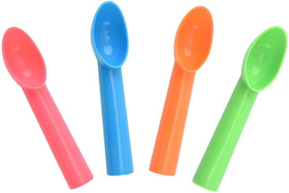 4 Pack Plastic Ice Cream Scoop Nonstick Anti-Freeze Ice Cream Scooper for Fruits, Watermelon, Yogurt, Melon Ball, Sorbet Spoon Kitchen Tool (Orange, Green, Blue, Pink)