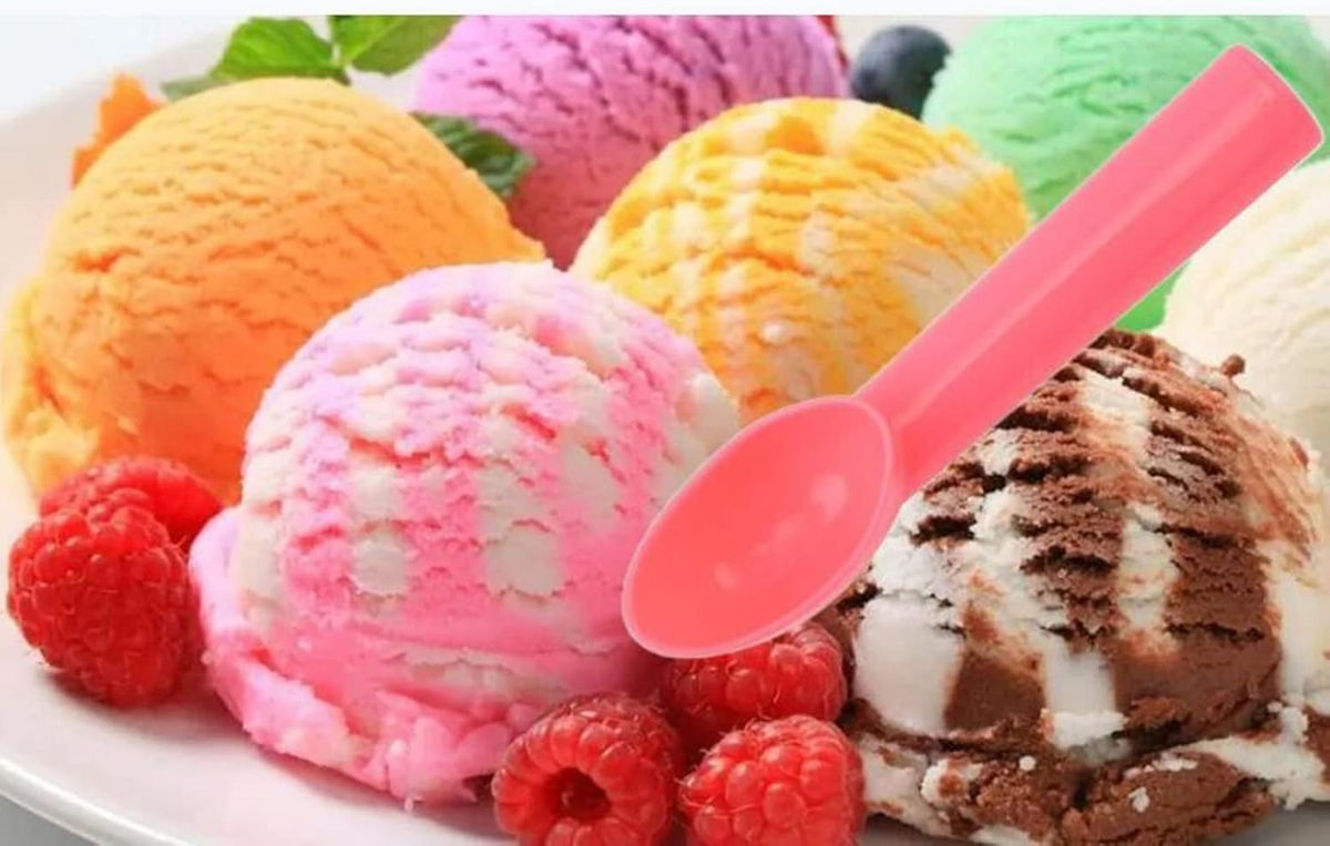 4 Pack Plastic Ice Cream Scoop Nonstick Anti-Freeze Ice Cream Scooper for Fruits, Watermelon, Yogurt, Melon Ball, Sorbet Spoon Kitchen Tool (Orange, Green, Blue, Pink)
