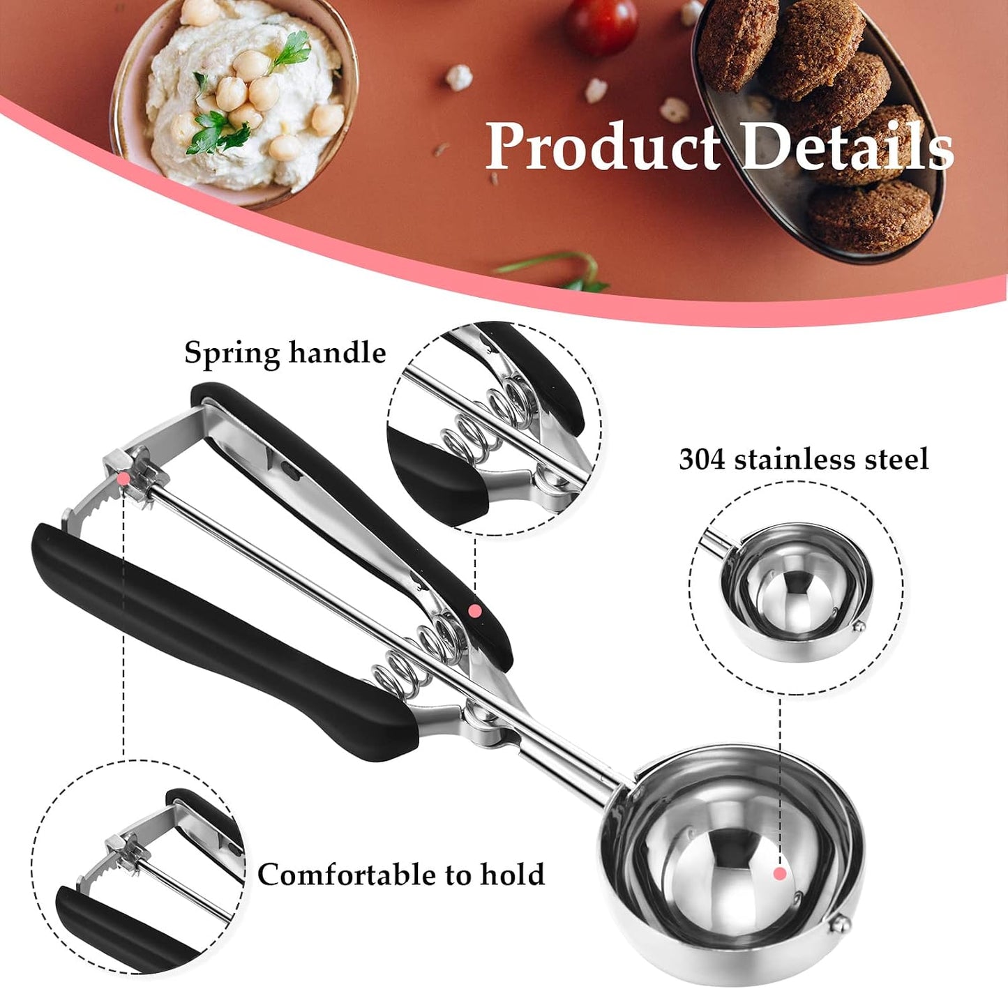 4 Pcs Cookie Scoop Set Ice Cream Scooper Cookie Scoops for Baking Include 1/2 /3/4 Tbsp Stainless Steel Scooper with Trigger Release for Baking Cupcake Protein Balls Meatballs Muffin