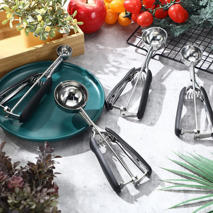 4 Pcs Cookie Scoop Set Ice Cream Scooper Cookie Scoops for Baking Include 1/2 /3/4 Tbsp Stainless Steel Scooper with Trigger Release for Baking Cupcake Protein Balls Meatballs Muffin