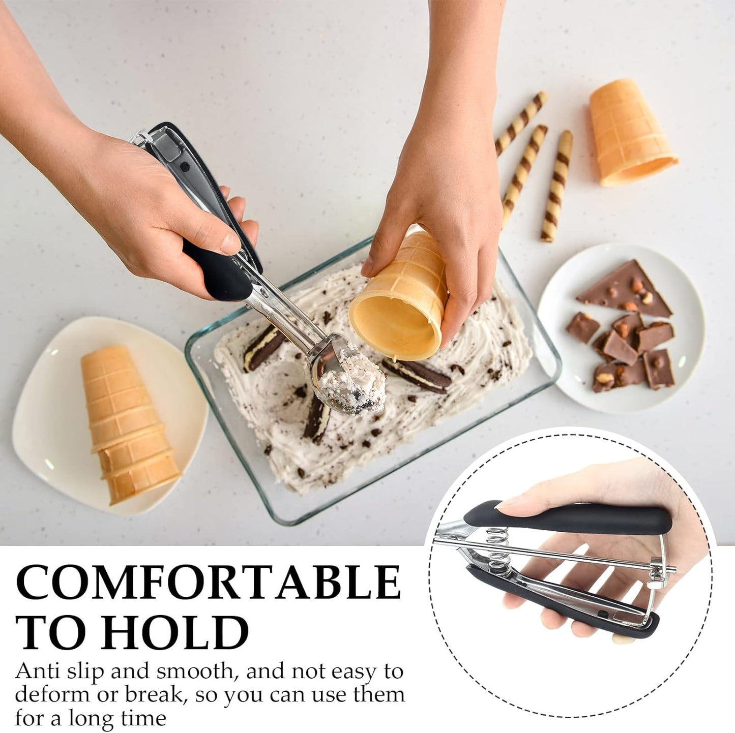 4 Pcs Cookie Scoop Set Ice Cream Scooper Cookie Scoops for Baking Include 1/2 /3/4 Tbsp Stainless Steel Scooper with Trigger Release for Baking Cupcake Protein Balls Meatballs Muffin