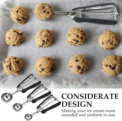 4 Pcs Cookie Scoop Set Ice Cream Scooper Cookie Scoops for Baking Include 1/2 /3/4 Tbsp Stainless Steel Scooper with Trigger Release for Baking Cupcake Protein Balls Meatballs Muffin