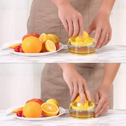 Citrus Lemon Orange Juicer, Manual Hand Squeezer with Built-in Measuring Cup and Strainer, 8OZ (Yellow)