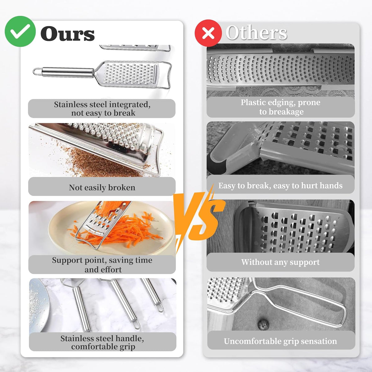 Stainless Steel Cheese Grater Set, Set of 5 Kitchen Grater & Peeler & Slicer, Lemon Zester with Cleaning Brush for Vegetable, Fruit, Chocolate