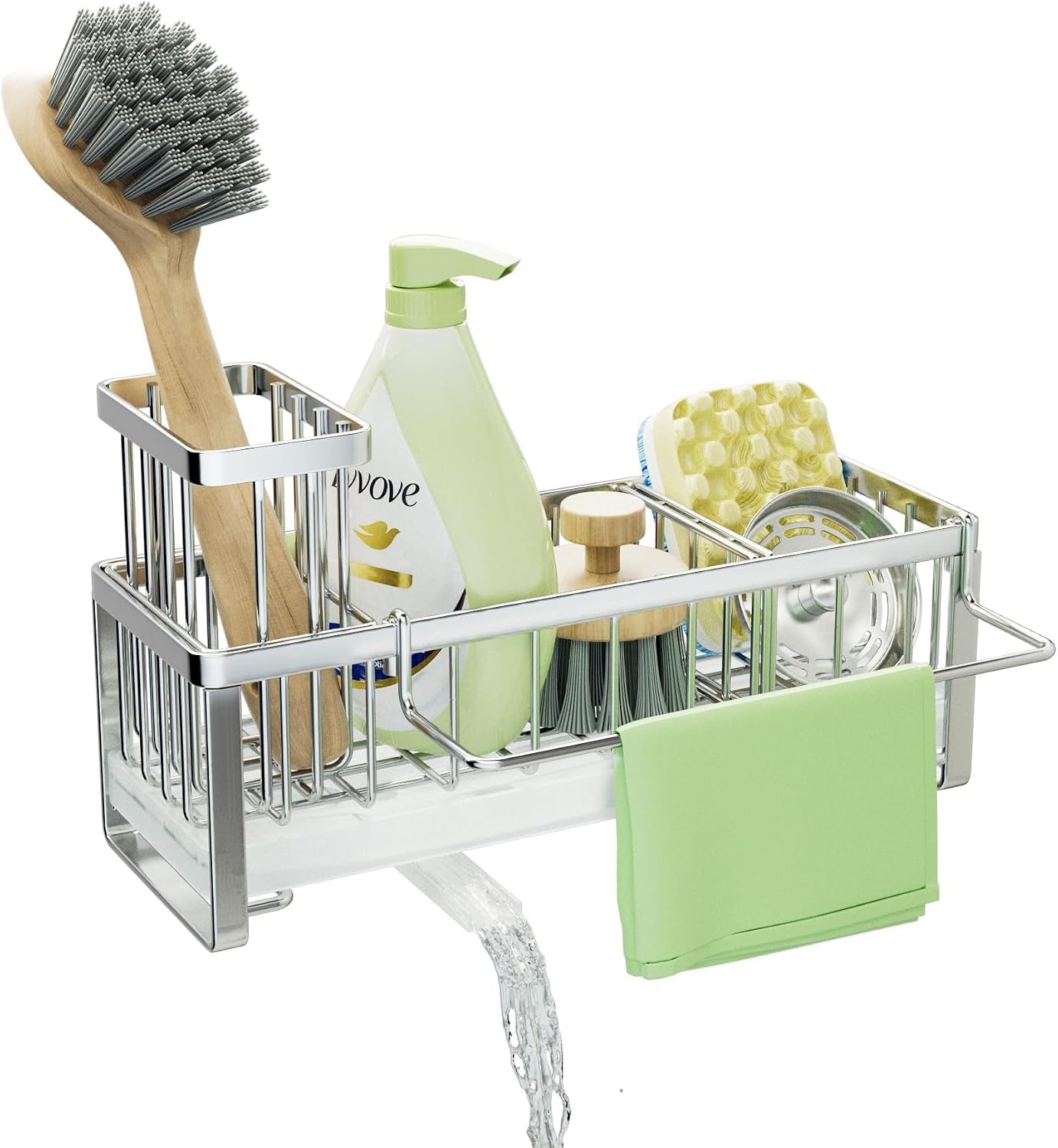 SWTYMIKI Sponge Holder for Kitchen Sink - Sink Caddy with Brush Holder Self-draining Sponge Caddy Organizer with Divider Stainless Steel Kitchen Accessories Storage for Countertop, Black