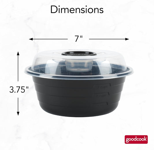 4-Cup Meal Prep Bowls Set with Lids and Dressing Cup, Microwavable Food Storage Containers for Meal Prepping, Set of 10, Black