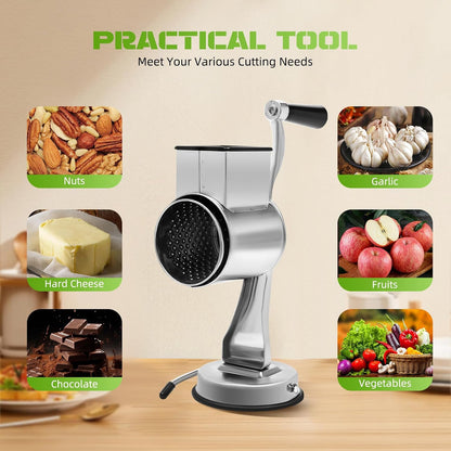 Rotary Cheese Grater Hand Drum Slicer Crank 5 in 1 Vegetable Chopper Stainless Steel, Kitchen Shredder Nuts Grinder With Handle for Cheese, Vegetable, Walnuts, Chocolate, Potato, Carrot 5 Blades