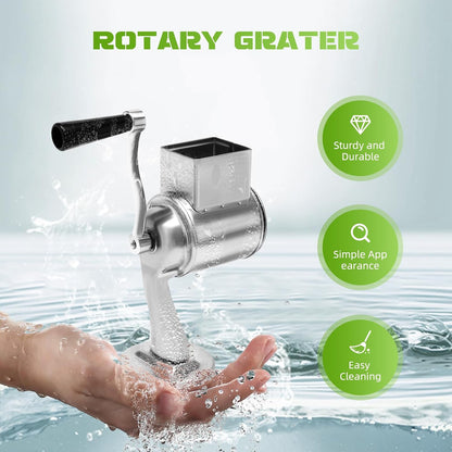 Rotary Cheese Grater Hand Drum Slicer Crank 5 in 1 Vegetable Chopper Stainless Steel, Kitchen Shredder Nuts Grinder With Handle for Cheese, Vegetable, Walnuts, Chocolate, Potato, Carrot 5 Blades