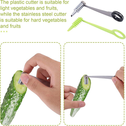 2pcs Spiral Cutter Slicer, Stainless Steel & Plastic Spiral Knife for Vegetables Portable Manual Cutter Tool for Cucumber Potato Carrot Fruit Kitchen Gadgets
