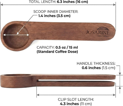2-Pack Wooden Coffee Scoop, 2-in-1 Solid Sapele Wood Measuring Spoon & Bag Sealer for Ground Beans, Espresso, Tea - One-Piece Minimalist Coffee Accessories