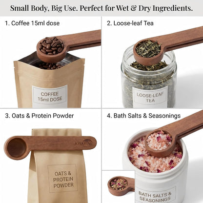 2-Pack Wooden Coffee Scoop, 2-in-1 Solid Sapele Wood Measuring Spoon & Bag Sealer for Ground Beans, Espresso, Tea - One-Piece Minimalist Coffee Accessories