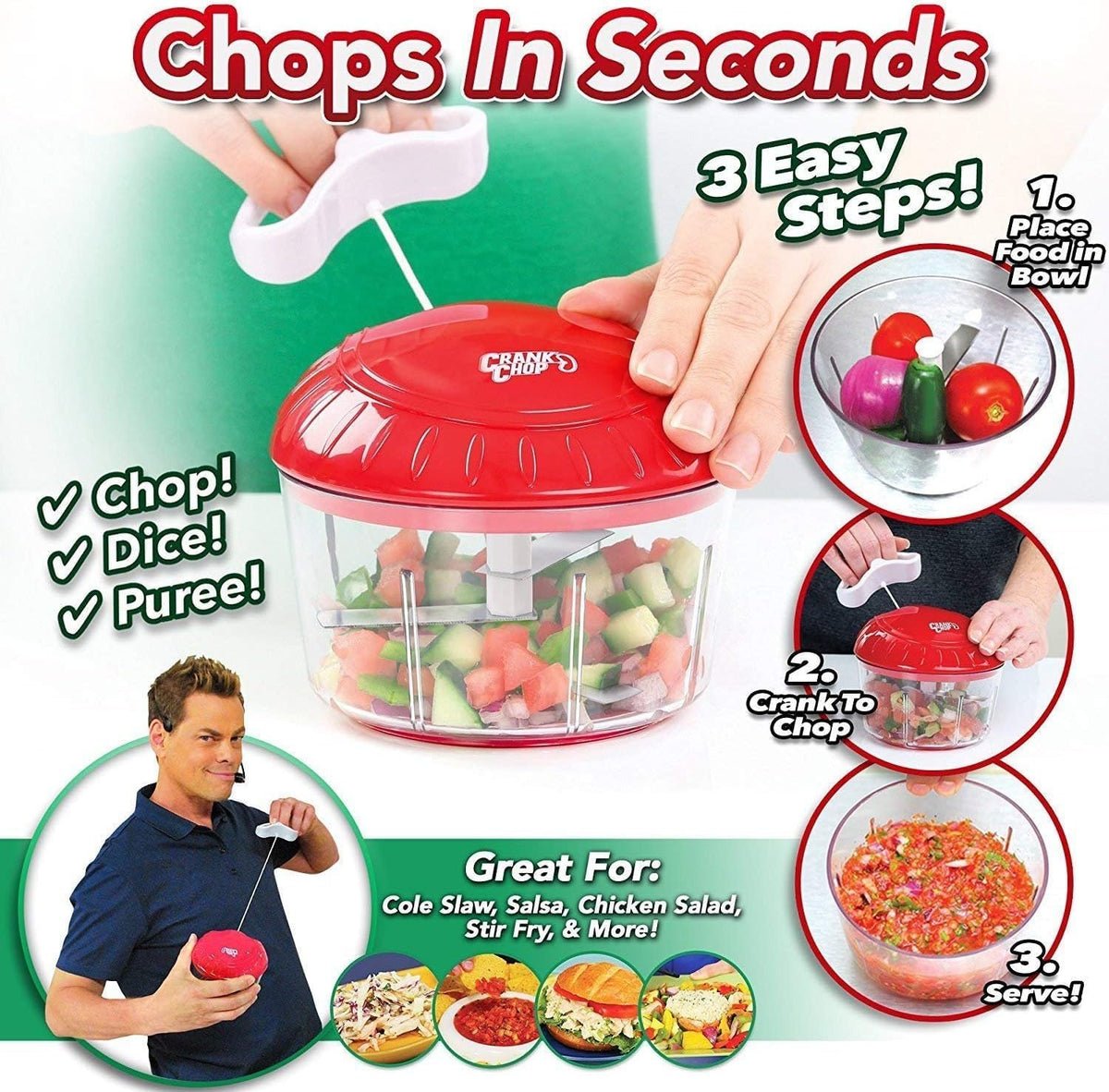Food Chopper & Processor, Dice Vegetables, Garlic, Onions