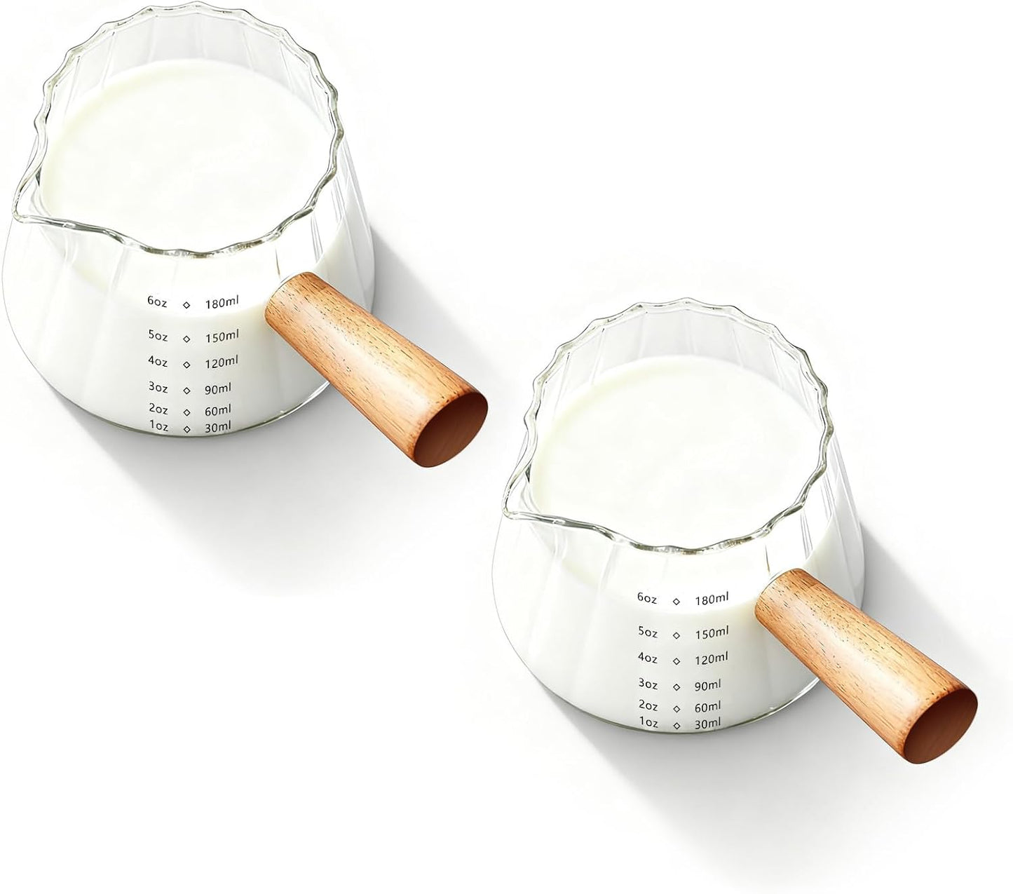 6oz Glass Espresso Measuring Cups, 2 Pack with Handle | Borosilicate Glass, Precision Pouring, Heat Insulated Grip, Dual-Scale Accuracy, Easy to Rinse Clean