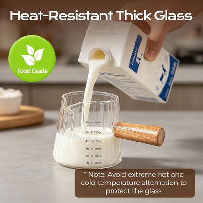 6oz Glass Espresso Measuring Cups, 2 Pack with Handle | Borosilicate Glass, Precision Pouring, Heat Insulated Grip, Dual-Scale Accuracy, Easy to Rinse Clean