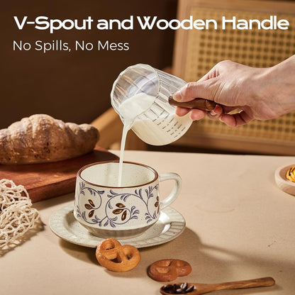 6oz Glass Espresso Measuring Cups, 2 Pack with Handle | Borosilicate Glass, Precision Pouring, Heat Insulated Grip, Dual-Scale Accuracy, Easy to Rinse Clean