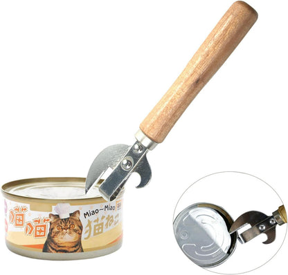 Manual Can Opener, Stainless Steel Bottle Opener Manual with Wooden Handle, Easy Open Multifunctional Side Cut Traditional Stab Can & Tin Opener for Kitchen Camping Traveling