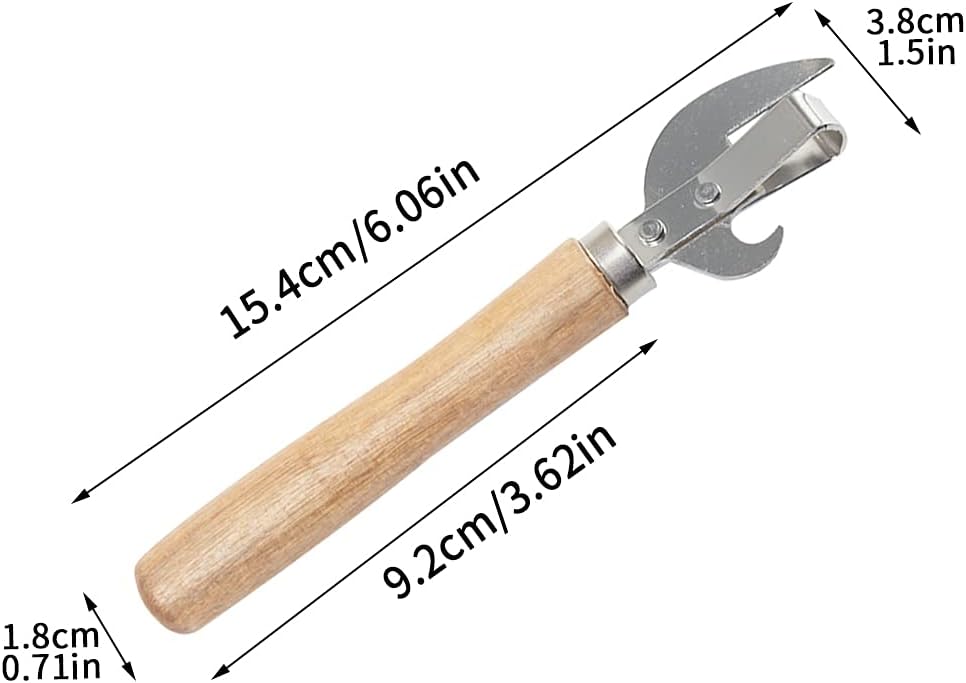 Manual Can Opener, Stainless Steel Bottle Opener Manual with Wooden Handle, Easy Open Multifunctional Side Cut Traditional Stab Can & Tin Opener for Kitchen Camping Traveling
