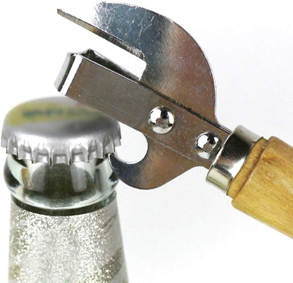 Manual Can Opener, Stainless Steel Bottle Opener Manual with Wooden Handle, Easy Open Multifunctional Side Cut Traditional Stab Can & Tin Opener for Kitchen Camping Traveling