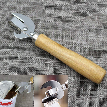 Manual Can Opener, Stainless Steel Bottle Opener Manual with Wooden Handle, Easy Open Multifunctional Side Cut Traditional Stab Can & Tin Opener for Kitchen Camping Traveling