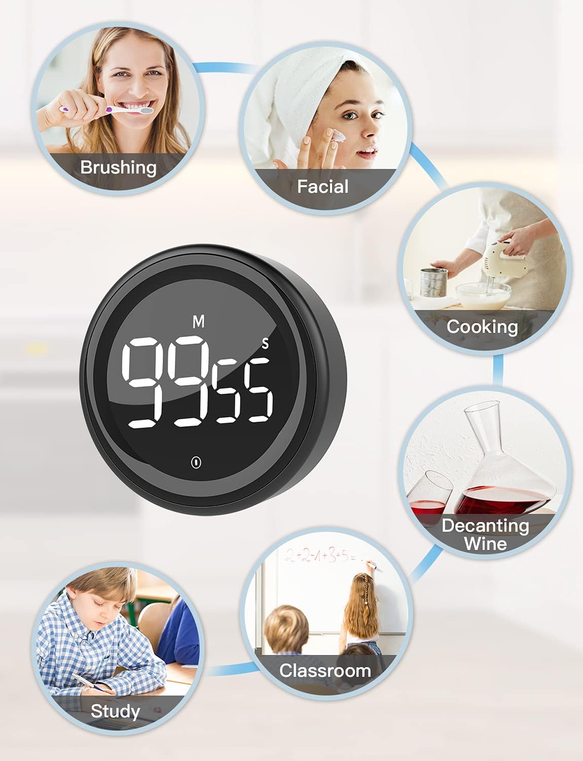 LIORQUE Digital Kitchen Timer, 99 Minute Magnetic Countdown Timer, Black