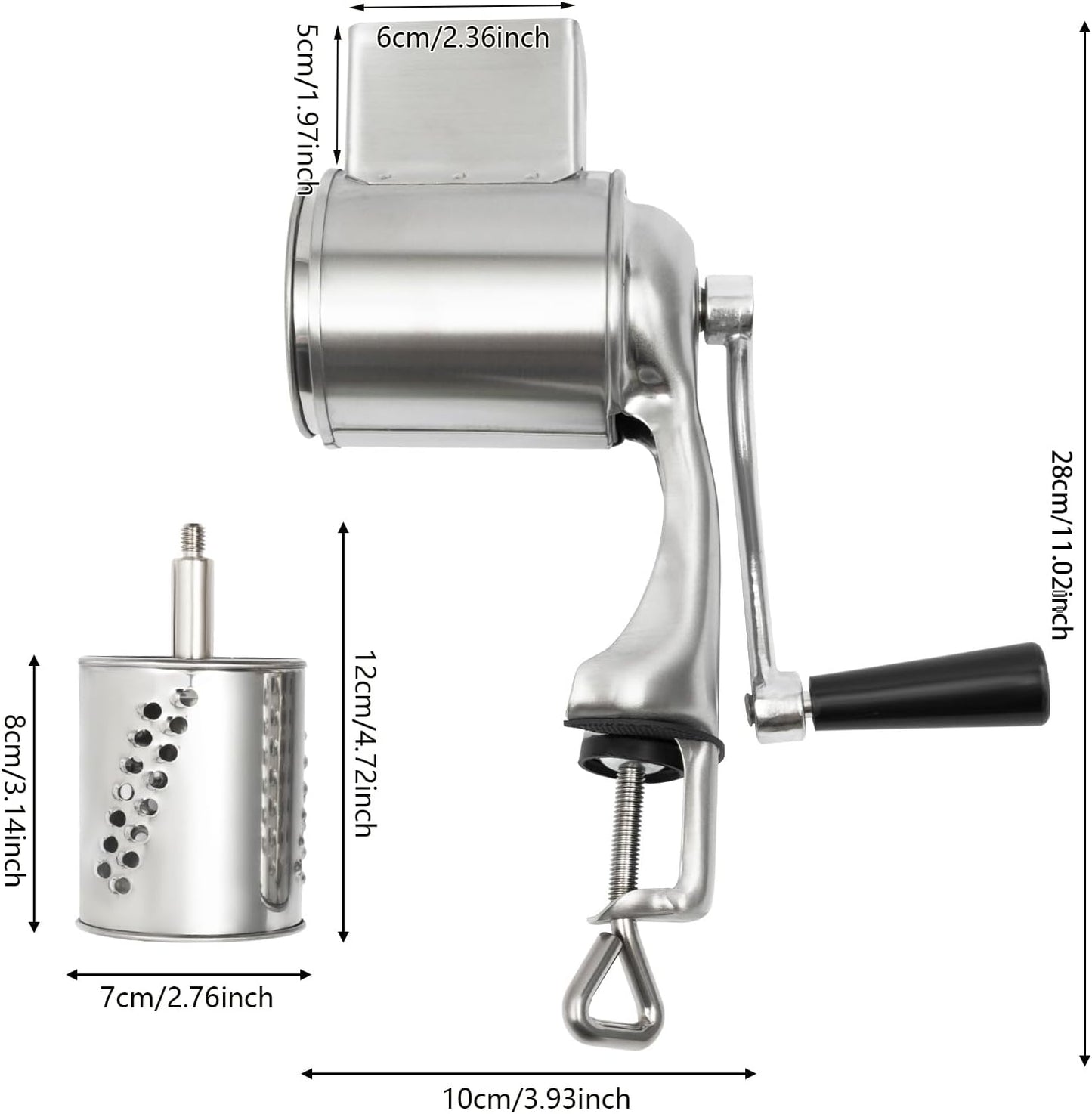5 in 1 Manual Stainless Steel Rotary Grater for Kitchen,Clamp Mount | Small Kitchen Grater Vegetable Slicer,Cheese Rotary Chopper With 5 Stainless Drum,for Home Kitchen Restaurant